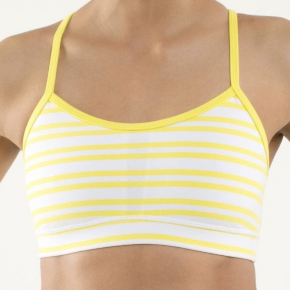 Lululemon Flow Y Sports Bra Twin Stripe Sizzle White Yellow Size 6 Racerback